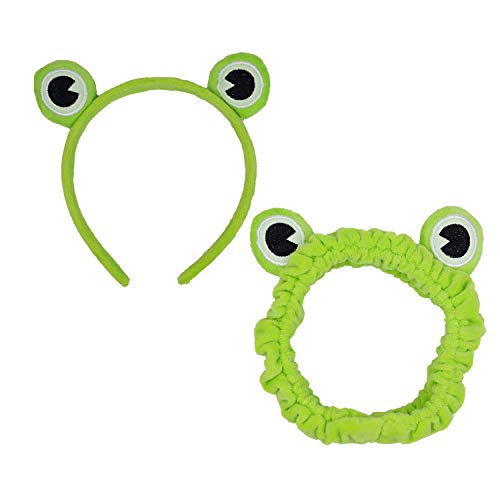 KRISMYA Frog Headband and Frog Head Wrap Hairband,Cute Frog Eye Little Green Elastic Headband Frog Eye Spa Headband Makeup Headband Hair Accessories for Face Washing Shower Sports Yoga Beauty Skincare