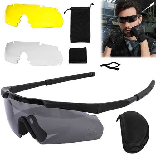 Gafas de tiro con 3 lentes intercambiables, gafas de protección con lentes transparentes antivaho y resistentes a los arañazos, ajustables, protección ocular resistente a los golpes, gafas de