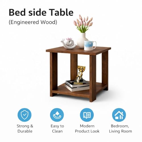 Image of SPYDER CRAFT Exotic Wood Bedside Table for Bedroom|Wooden Modern Side Tables for Bedroom|Side Table for Bed Room|Corner Table for Bed Room (Finish Color -Colambian, DIY(Do-It-Yourself))