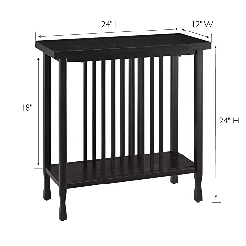 Image of Leick Home 11205-BK Ironcraft Rustic Narrow Chairside Table with Shelf, Black Wash