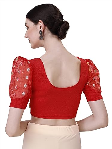 Image of SFT Women's Cotton Lycra Blend Readymade Saree Blouse with Round Neck Half Sleeves Solid Pattern Knit Weave Regular Fit and Pull On Closure