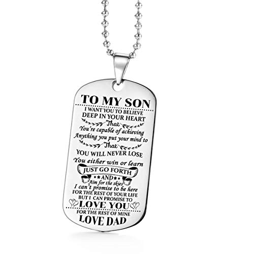 Dad to Son Pendant Necklace I Want You to Believe Deep in Your Heart Inspirational Message Keychain Birthday Jewelry Gift for Boys Teen