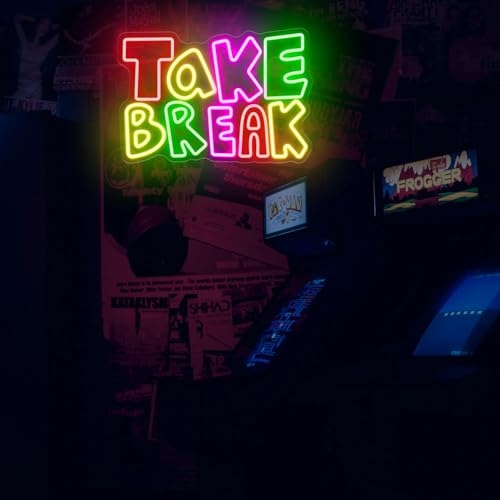 Image of Take Break Neon Sign, Letter Neon Light for Wall Decor, 15.31 inch x 10.62 inch LED Light for Gaming Room Man Cave Bedroom Window Party Bar Cafe Seating Area