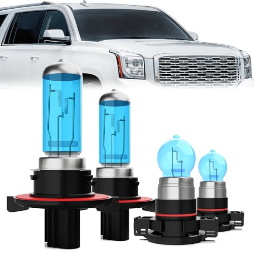 Image of Headlight Bulbs Compatible With GMC Yukon 2007-2014, 9008 /H13 High Low Beam + H16 /5202 Fog Lights Halogen Light Bulb Combo, Super Bright 6000K White, Plug and Play, Pack of 4