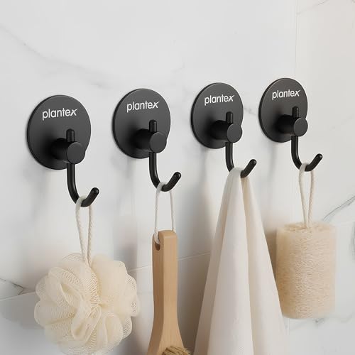 Image of Plantex Wall Hanging Hook /Bath Towel Hook /Self Adhesive Round Robe Hooks for Kitchen /Bathroom /Stylish Home Decor Items - Pack of 4 (Black)