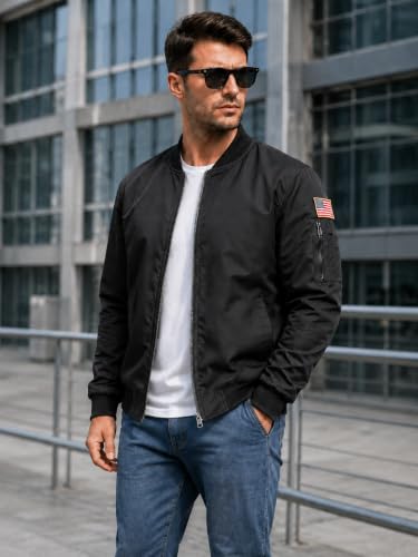 GEEK LIGHTING Bomber Jacket Men Lightweight Windbreaker Jacket Casual Stylish Mens Zip Up Coat Fall Spring Outdoor Pilot Flight Jacket - image 2