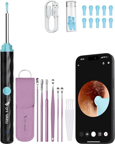 Image of Dr Vaku Earocam Ear Cleaner Earwax Removal Tool with Extra Cleaning Kit (Set of 7) HD Camera Wifi Connection & 6 LED Lights Endoscope Tool + 11 Silicone Tips Free & Storage Case-Black /Purple