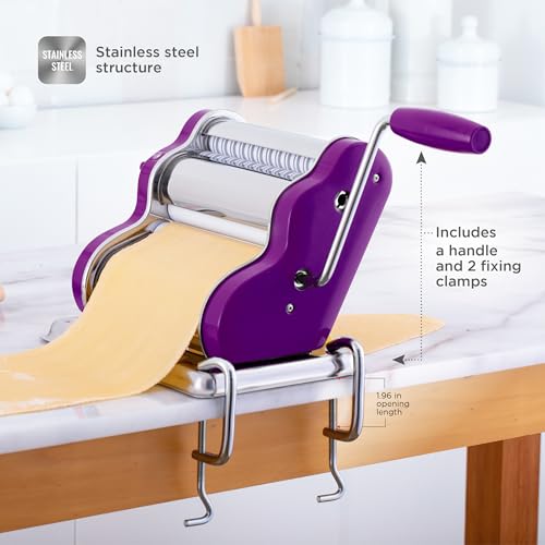 PASTALINDAClassic 200 Pasta Maker Machine, 20 cm Wide Rollers, 9 Thickness Positions, 2 Cutting Positions, Stainless Steel. Includes Reinforced Hand Crank And Two Clamps by PASTALINDA - Image 6