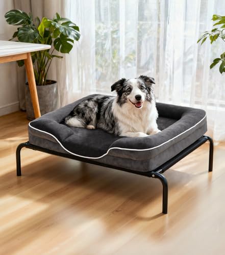 The Fellie Hundebett, Orthopädisches Hundebett Grosse Mittelgroße Hunde, Flauschiges Hundekissen, rutschfeste, Atmungsaktiv, Hundebetten kleine Hunde, Hundecouch Waschbar, Grau,71x58x16.5cm