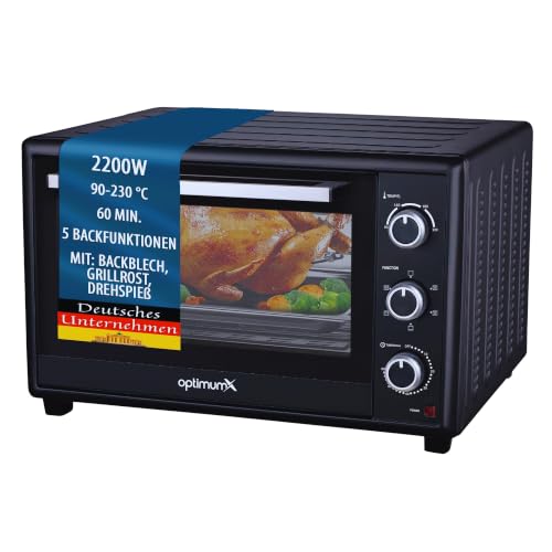OptimumX Minibackofen 60 Liter XXL mit Umluft 2200W Drehspieß Anthrazit