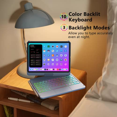 Image of iPad Pro 11 inch Case with Keyboard, iPad Air 5 /Air 4 10.9 inch Keyboard Case with Trackpad, Keyboard Case for iPad Air 5 /Air 4 and iPad Pro 1-4 Gen, Backlit 10 Color & 360 Screen Rotation -Ocean Blue
