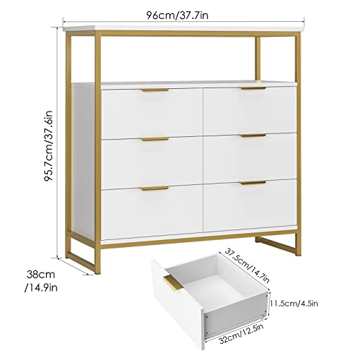Facbotall Modern Dresser For Bedroom, 6 Drawer Dresser With Shelf, Wood Chest Of Drawers With Sturdy Steel Frame, Large Capacity 6 Drawer Dresser For Closet, Bedroom,Living Room #TOP2