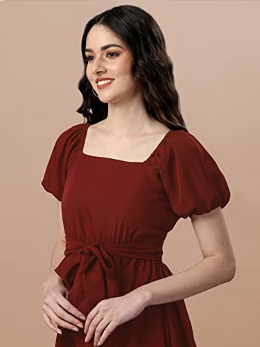 Image of OTABU Women's Casual Party Mini Dress Square Neck Short Bubble Sleeve A-line Loose Summer Dresses