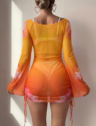 Image of ZAFUL Womens Swimsuit Cover Up Dress Off Shoulder Hollow Coverup Bathing Suit Mesh Swim Beach Dress