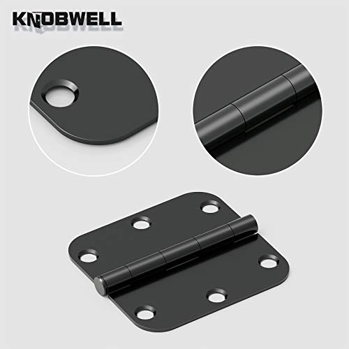 Knobwell 100 Packs Matte Black Door Hinges, 3.5" X 3.5" With 5/8" Radius In Black - Interior Door Hinges #TOP1