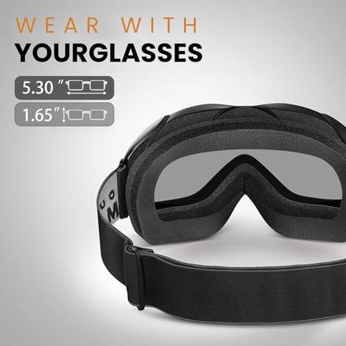 Image of OutdoorMaster OTG Ski Goggles - Over Glasses Ski /Snowboard Goggles for Men, Women & Youth - 100% UV Protection (Black Frame + VLT 47% Gray Lens)