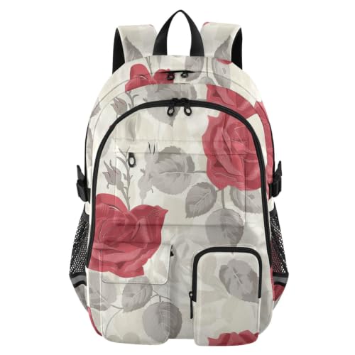 Mochila escolar de viaje para laptop con diseño de rosas para chicas