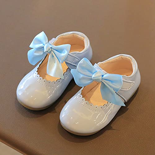 Little Boys Cartoon Boots Summer and Autumn Girls Boots Cute Flat Solid Color Round Head Ribbon Bow (Light Blue, 17)2