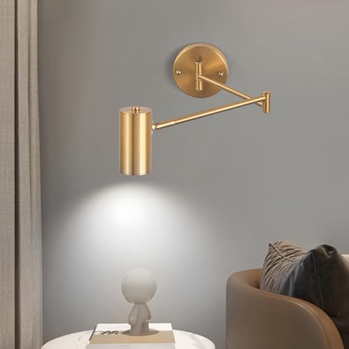 Iluminación de pared ajustable con brazo oscilante metal aplique de pared interior LED dorado