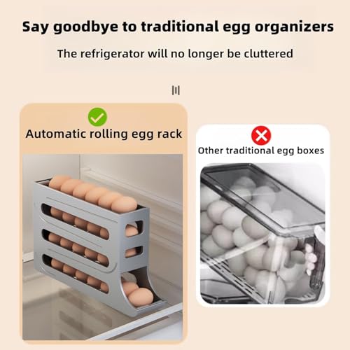 Image of Egg Holder for Fridge, Upgrade 4 Tiers Egg Holder for Fridge, 28 Eggs Fridge Egg Rack Large Capacity Refrigerator Egg Trays, Space-Saving Automatic Egg Rolling Dispenser for Refrigerator (Grey)