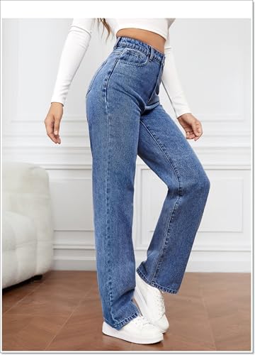 Womens High Waist Jeans Straight Leg Trendy Tummy Control Boyfriend Jeans Pockets Loose Wide Leg Ankle Denim Pants3