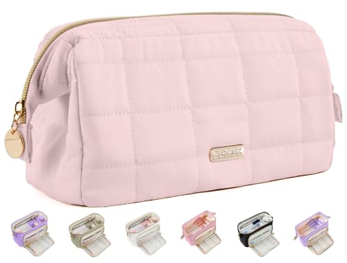 Sooez Large Pencil Case Pouch Soft Pencil Bag with Zipper Pen Bag Wide Opening School Supplies Cute Pencil Case for Girls Boy Men Women Soft Pink