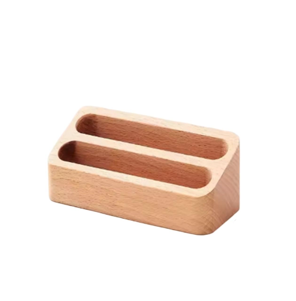 SHENJMAI Wooden Business Card Holder Business Card Holder Wooden Organizer Office Desk name card Display Stand with Pen Slot Memo