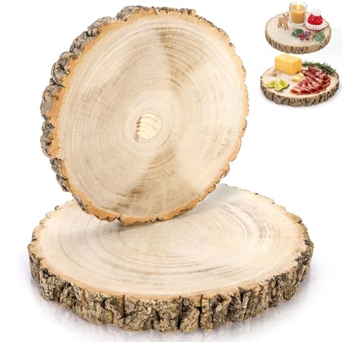 Cididu 2 Pack Wood Slabs Serving Board, 9-11 Inch Cheese Charcuterie Board, Natural Cake Stand, Round Cutting Board Wooden Slices Unfinished For Kitchen, Table Centerpieces, Diy Crafts, Christmas