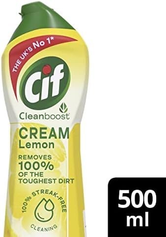 Cif Lemon multipurpose surface cleaner with 100% natural cleaning particles Cream Cleaner removes 100% of the toughest dirt, 500 ml (Pack of 1)