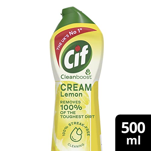 Image of Cif Lemon Universal Surface Cleaner with 100% natural cleaning particles, creamy cleaner removes 100% of the toughest dirt 500 ml