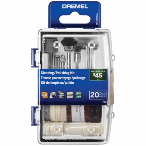 Dremel 726-01 Cleaning & Polishing Rotary Tool Accessory Kit with Storage Case 20-Piece Set - Includes Buffing Wheels Polishing Bits and Compound