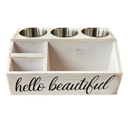 Rustic Wood Farmhouse Bathroom Hair Tool Organizer - Makeup Organizer - Vanity Tray - Vanity Organizer for Bathroom Counter - Hair Dryer Holder - Blow Dryer Holder - Bathroom Counter Tray 12" x7”