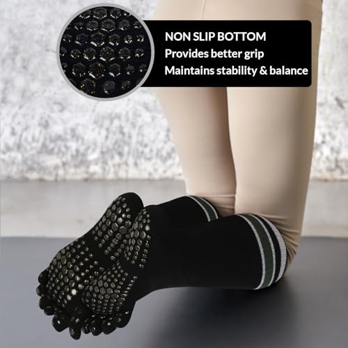 Image of Benefeet Sox Womens Knee High Toe Socks Non Slip Long Toe Socks Unisex Five Finger Socks Knee High Yoga Socks with Grips