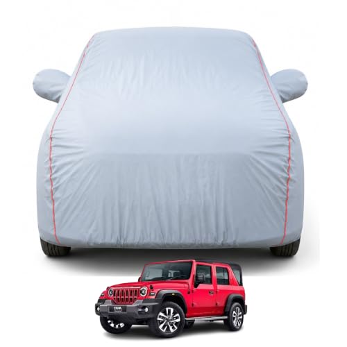 Image of Thar Roxx 2024-2026 Models 100% Waterproof Car Cover for All Weather Protection Mirror & Inner Cotton Triple Stitched Cover, Adjustable Belt Bottom Elastic to Secure Fit (Dark Grey)