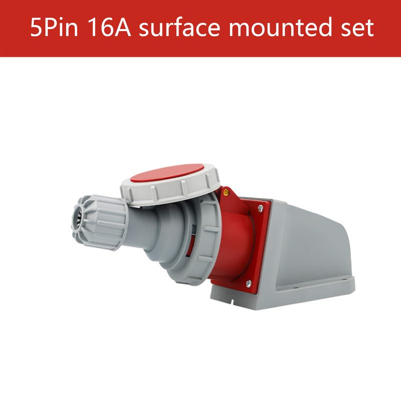 1Set Waterproof Industrial Connector Plug Socket, 5Pin 16A 380V-415V 3P+E+N 6H IP67 IEC60309 Waterproof Connector Power Connecting Industrial Surface Mounted Socket Set for Aviation and Industry
