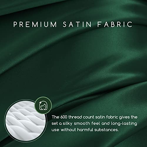 Image of MR&HM Satin Bed Sheets, Queen Size Sheets Set, 6 Pcs Silky Bedding Set with 15 Inches Deep Pocket for Mattress (Queen, Dark Green)