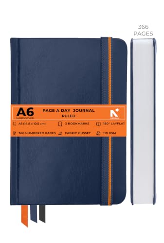Image of NEORAH -A6 RULED | 368 Pages - 110 Gsm | PAGE A DAY JOURNAL (14.8 X 10.5 cm)-Hardcover RULED Notebook |Back Pocket |3 Silk Book Mark - Completely HANDMADE for Journaling,writing - DARK BLUE