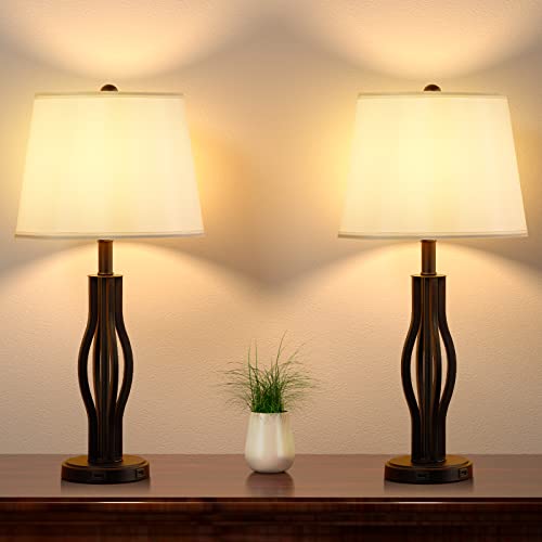 USB Table Lamp Set of 2, Seealle White Modern Table Lamps for Living Room with USB Ports, 25Γ’β¬Β Desk Lamp Nightstand Lamp for Bedroom End Table USB Table Lamp Set of 2, Seealle White Modern Table Lamps for Living Room with USB Ports, 25Γ’β¬Β Desk Lamp Nightstand Lamp for Bedroom End Table
