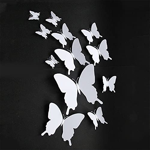 ANCLLO 24 x 3D-Schmetterling-Wandaufkleber, entfernbare Aufkleber, Dekor für Raumdekoration, Zuhause, Wandbild-Kinderzimmer Wandtattoo Aufkleber Abziehbilder Wand-dekor mit Klebepunkten, Weiß
