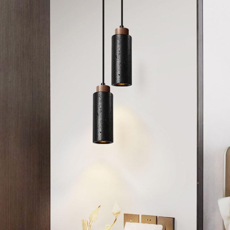 Lustre médiéval minimaliste en pierre de grotte noire, suspension tête de lit chambre