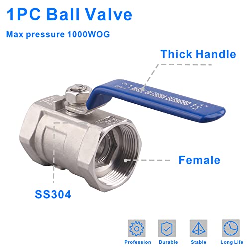 DERNORD Stainless Steel Ball Valve 1PC Type 1.5 Inch NPT Standard Port for Water, Oil, and Gas (Pack of 2) by DERNORD - Image 3