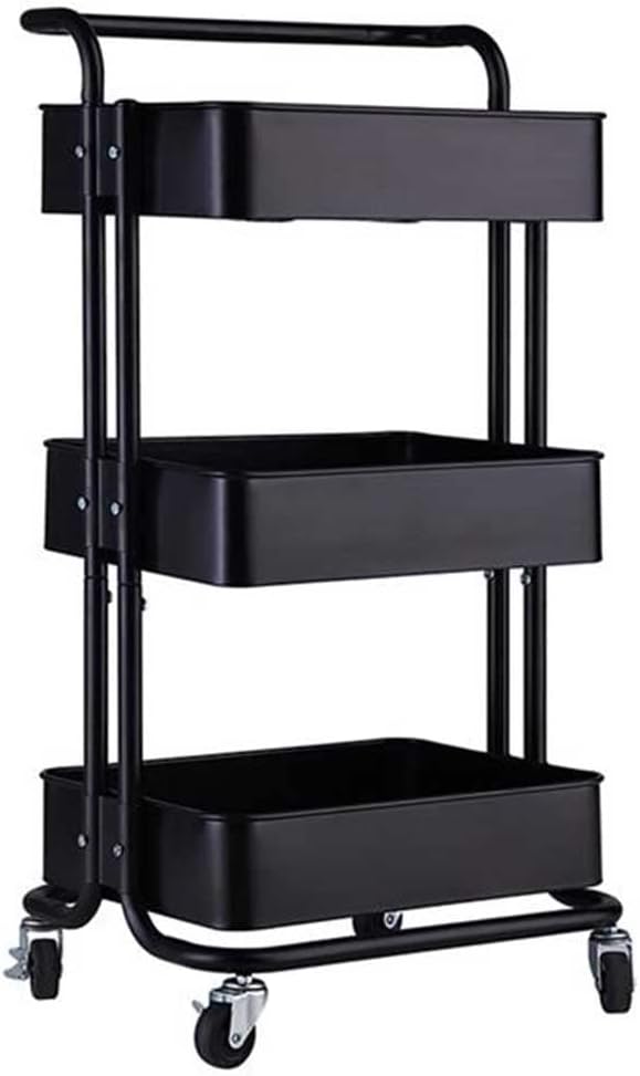 BEONE 3-Tier Storage Shelving Rack Unit with Wheels and Handle for Home Bathroom Kitchen, BEONE 3 Shelves Unit Kitchen Storage Rack (3-Tier with Wheels and Handle, Black)