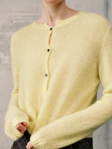 Image of Women's Silk Cashmere Blend Cardigan, Lightweight Soft Knit Round Neck Sweater, Button Front Elegant Layer for Spring & Fall