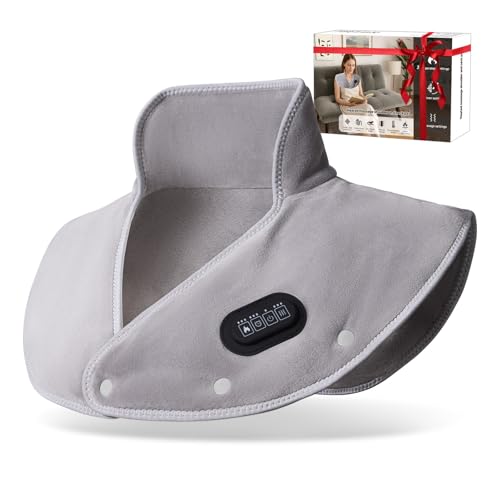 Almohadilla Electrica para Cuello y Hombros Inalámbrico - 3 Niveles de Calor, 3 Modos de Vibración, 3 Temporizadores, Recarga USB, Manta Electrica Espalda y Cuello - Regalo para Mujer