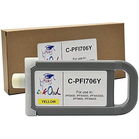 InkOwl Compatible Ink Cartridge Replacement for Canon PFI-706Y (700ml, Yellow) for iPF8400, iPF8400S, iPF8400SE, iPF9400, iPF9400S Printers Cover