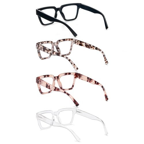 Image of Modern Square Reading Glasses 4 Pack Oversized Eye Glasses Blue Light Blocking Eyestrain Relief