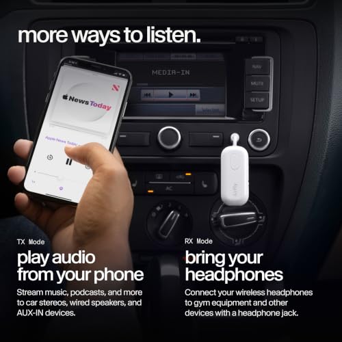 Image of Twelve South AirFly Pro | Bluetooth Wireless Transmitter /Receiver Adapter for 2 Headphones, Audio Sharing, Compatible with 3.5mm aux Jack for Airplanes, TV, Gym, Stereo, and Travel, 25+ Hr Battery