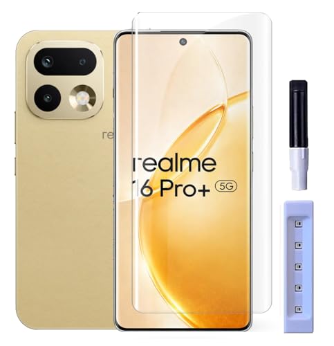 Image of FabekeePremium UV Tempered Glass Screen Protector Guard Compatible For Realme 16 Pro Plus 5G (6.8 Inch, Pack of 1) Full Adhesive UV Curved Case Friendly HD Clarity with easy installation kit