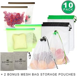 Reusable Bag Set of 12-2xLarge & 2xSmall Silicone Food Bags + 3xLarge