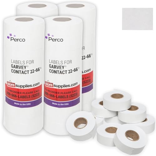 Perco White Price Marking Labels - 36,000 Blank Labels for Garvey 22-66/22-77/22-88 Two Line Pricing Gun with Ink Rolls Included - 36 Rolls, 4 Sleeves - Made in USA